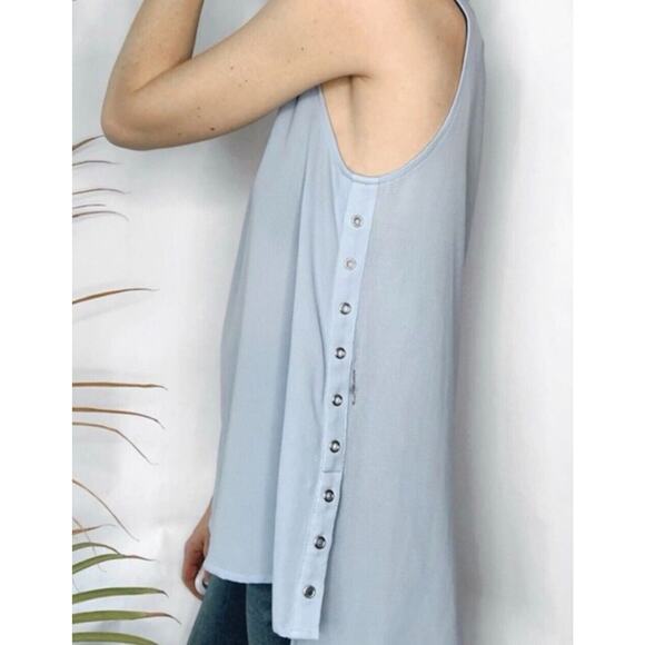 HYFVE Black with Silver Grommet Sleeveless Silky Hi Low Tunic Tank Keyhole Back - Picture 4 of 16